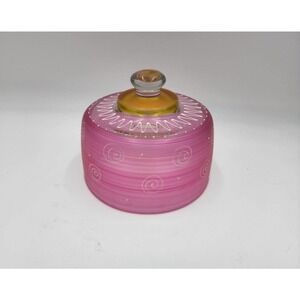 Cheese Dome Frosted Hand Painted Pink White Glass by Golden Hill Studio